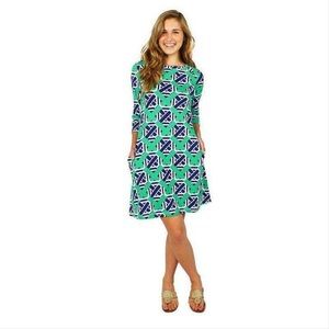 Barbara Gerwit-Blue Collection Ribbons In Navy and Green Casual Dress